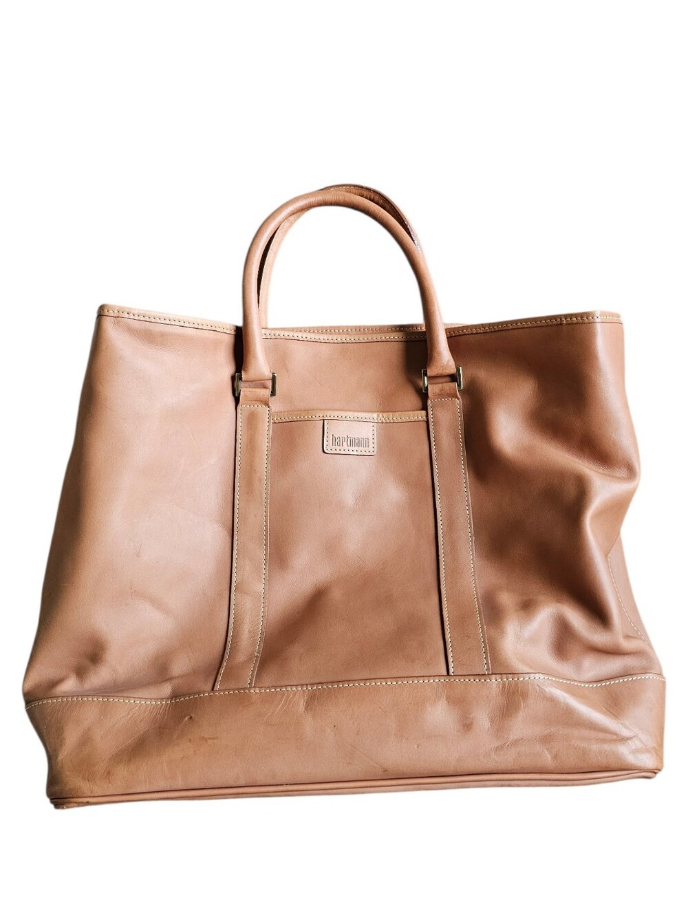 Vintage Hartmann Belting Leather Tan Brown Large Overnight Tote Bag in Cognac